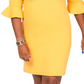 Vestido feminino Kasper com zíper, punhos franzidos, forrado, manga 3/4, gola redonda, comprimento até o joelho, para usar no trabalho, amarelo, tamanho 6