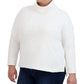 Jones New York Blusa feminina de algodão com fendas laterais e gola alta, branca, tamanho 2X