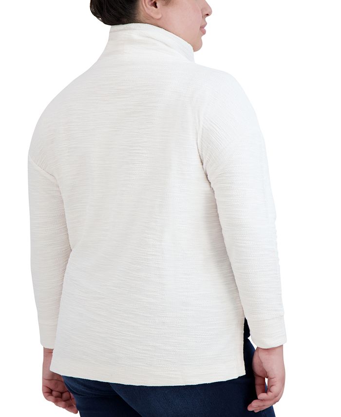 Jones New York Blusa feminina de algodão com fendas laterais e gola alta, branca, tamanho 2X