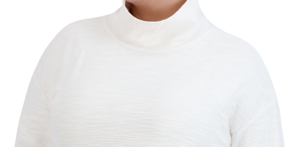 Jones New York Blusa feminina de algodão com fendas laterais e gola alta, branca, tamanho 2X