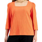 Blusa feminina Bar III com decote quadrado franzido, laranja, tamanho 2X