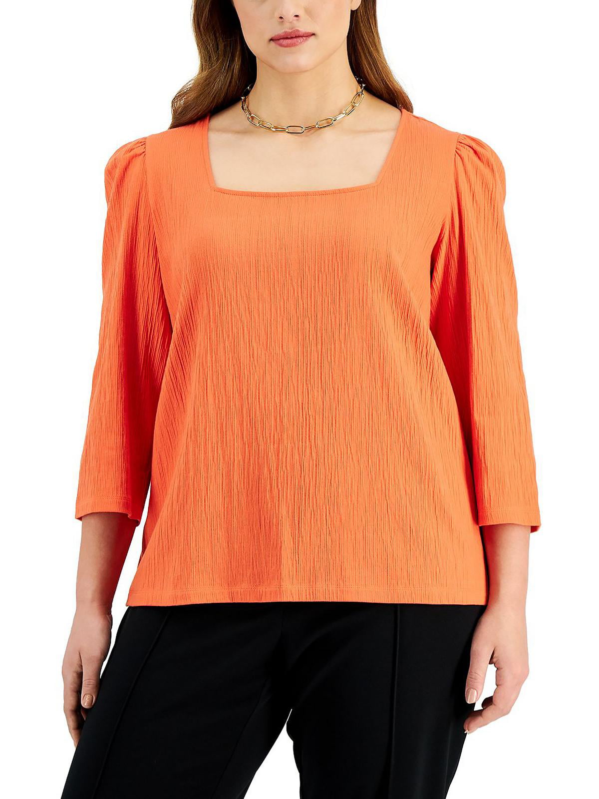 Blusa feminina Bar III com decote quadrado franzido, laranja, tamanho 2X