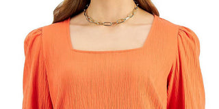 Bar III Women's Gathered Square Neck Pullover Top Orange Size 2X