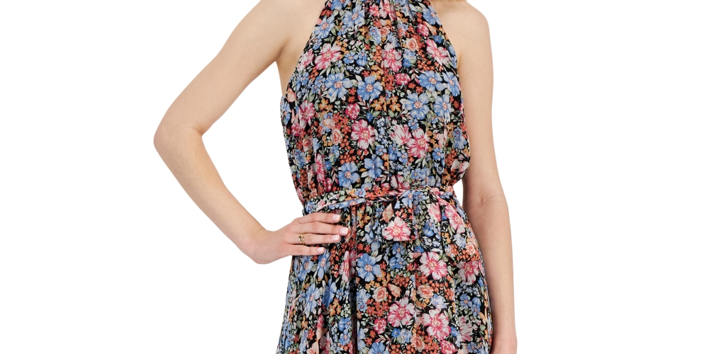 Vestido midi alto e baixo estampado de chiffon da INC International Concepts para mulheres, preto, tamanho 14