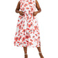 Vestido feminino Anne Klein com bolsos, amarração frontal, fenda na bainha, forro floral, sem mangas, gola redonda, midi, para usar no trabalho, ajuste flare, plus size vermelho 1X