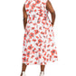 Vestido feminino Anne Klein com bolsos, amarração frontal, fenda na bainha, forro floral, sem mangas, gola redonda, midi, para usar no trabalho, ajuste flare, plus size vermelho 1X