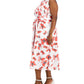Vestido feminino Anne Klein com bolsos, amarração frontal, fenda na bainha, forro floral, sem mangas, gola redonda, midi, para usar no trabalho, ajuste flare, plus size vermelho 1X
