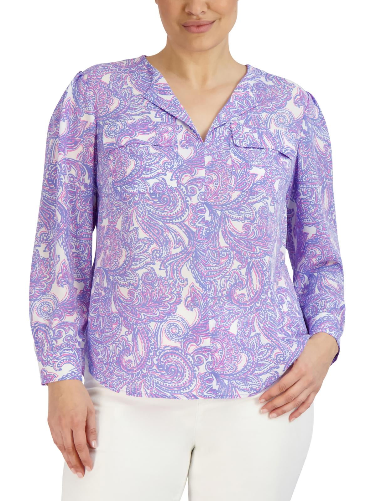 Blusa utilitária simplificada com estampa paisley feminina Jones New York, azul, tamanho 2X
