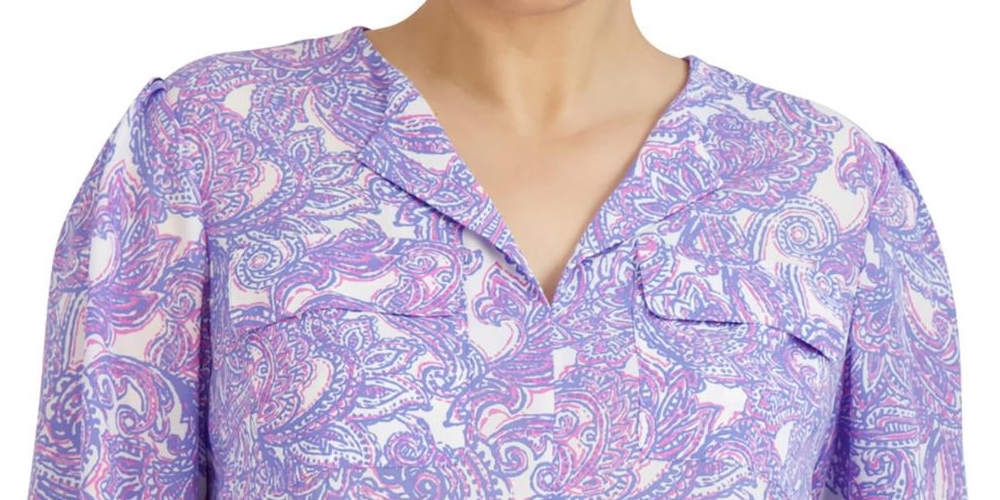 Blusa utilitária simplificada com estampa paisley feminina Jones New York, azul, tamanho 2X