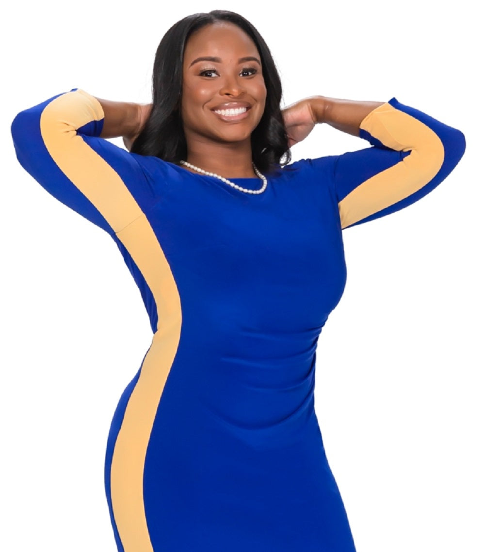 Vestido Kasper Feminino Listrado Lateral Azul Tamanho 12