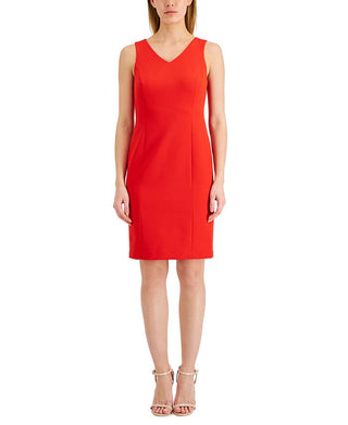 Vestido feminino Anne Klein Contour Stretch com decote em V, vermelho, tamanho 0