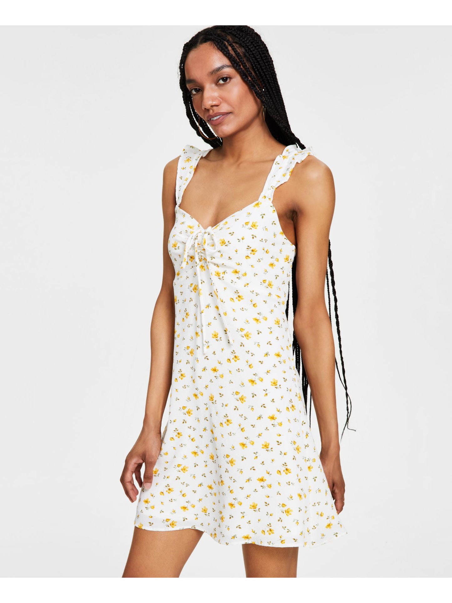Vestido curto feminino com estampa floral Bar III, branco, tamanho médio