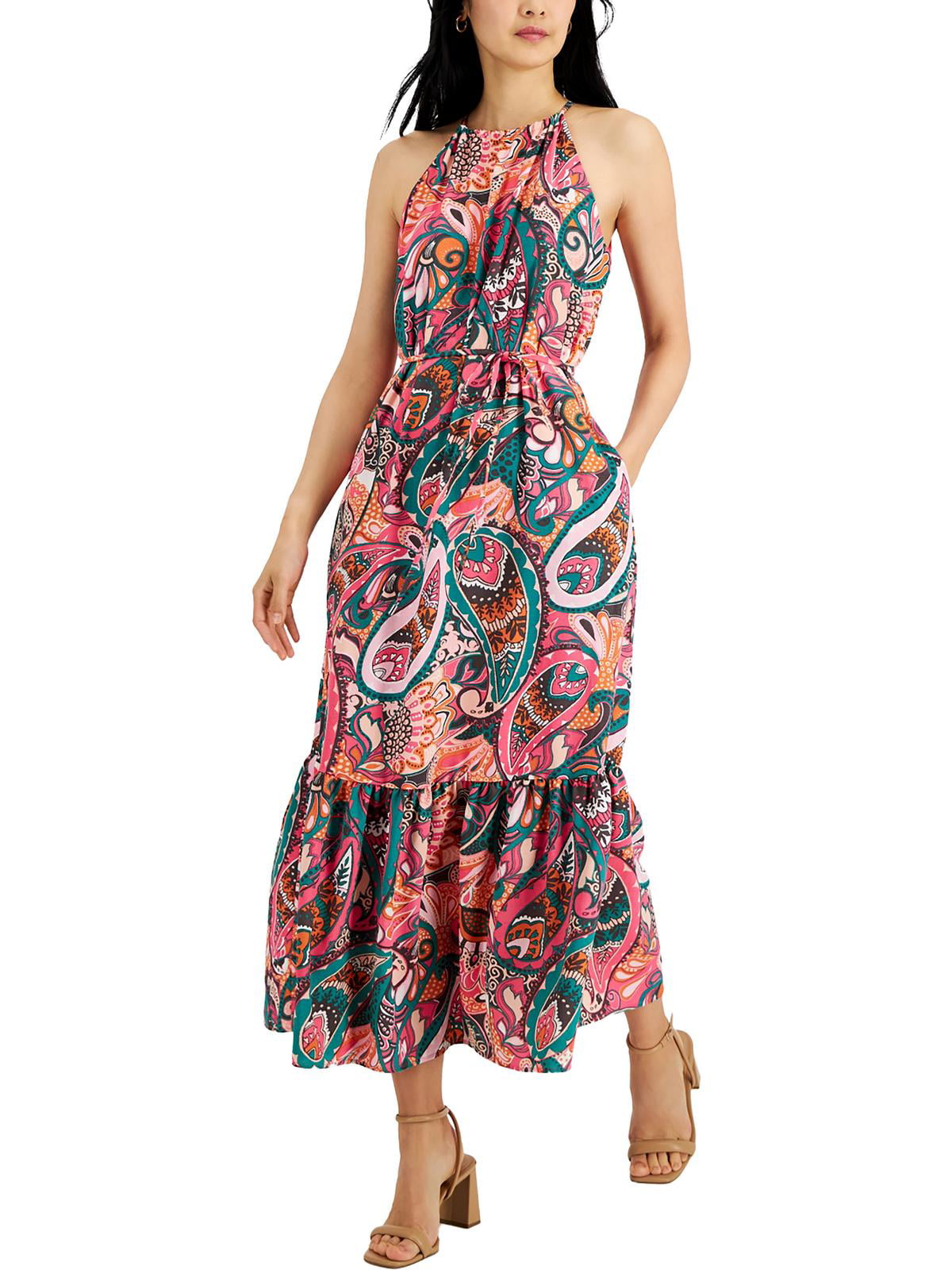 Vestido longo feminino estampado com estampa de cansada, INC International Concepts, rosa, tamanho 4