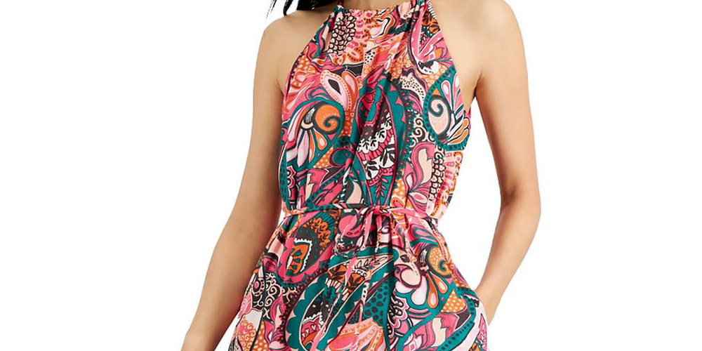 Vestido longo feminino estampado com estampa de cansada, INC International Concepts, rosa, tamanho 4