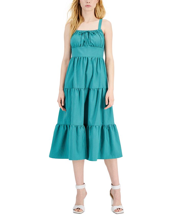 Vestido midi feminino INC International Concept com babados na panturrilha, verde, tamanho 8