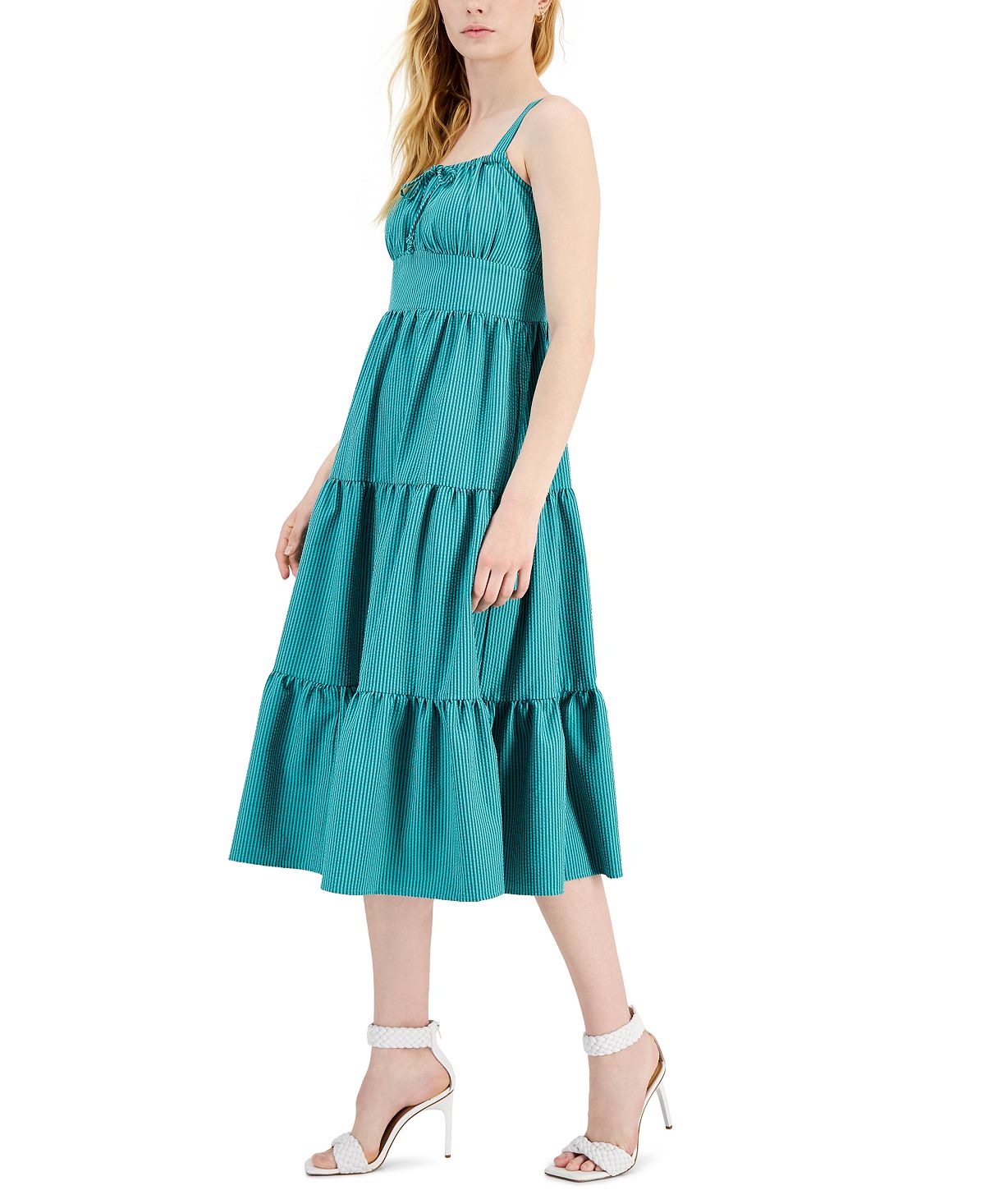 Vestido midi feminino INC International Concept com babados na panturrilha, verde, tamanho 8