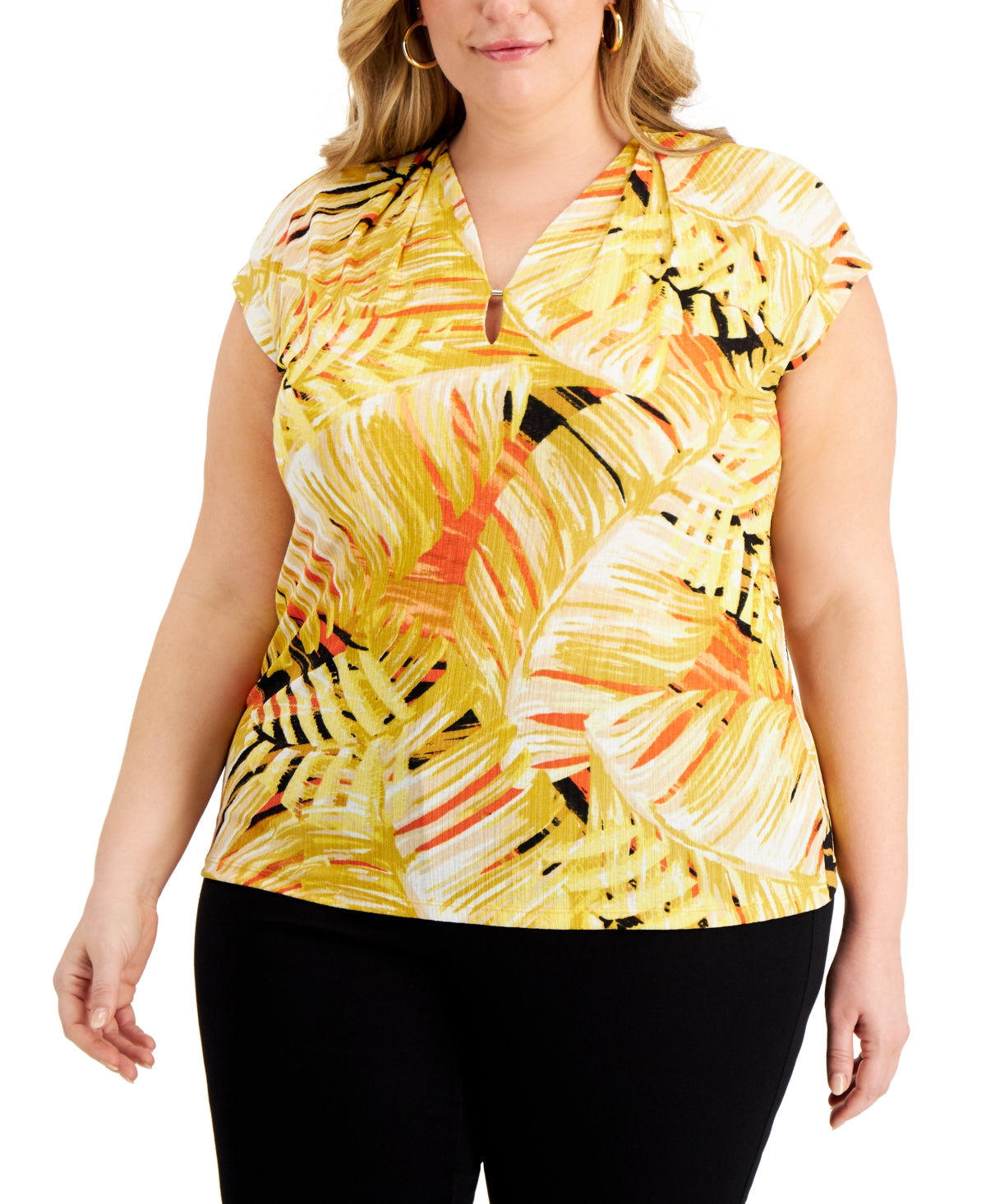 Blusa feminina Kasper com estampa de manga curta laranja tamanho 1X