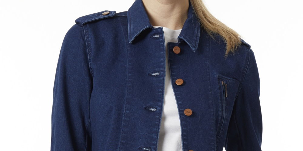 Jaqueta jeans feminina Jones New York com franjas, azul, tamanho médio
