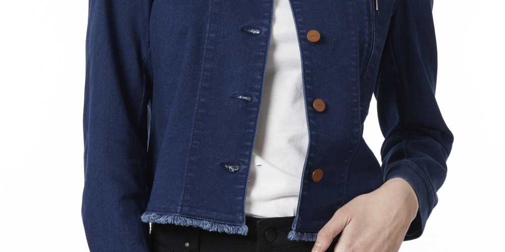 Jaqueta jeans feminina Jones New York com franjas, azul, tamanho médio