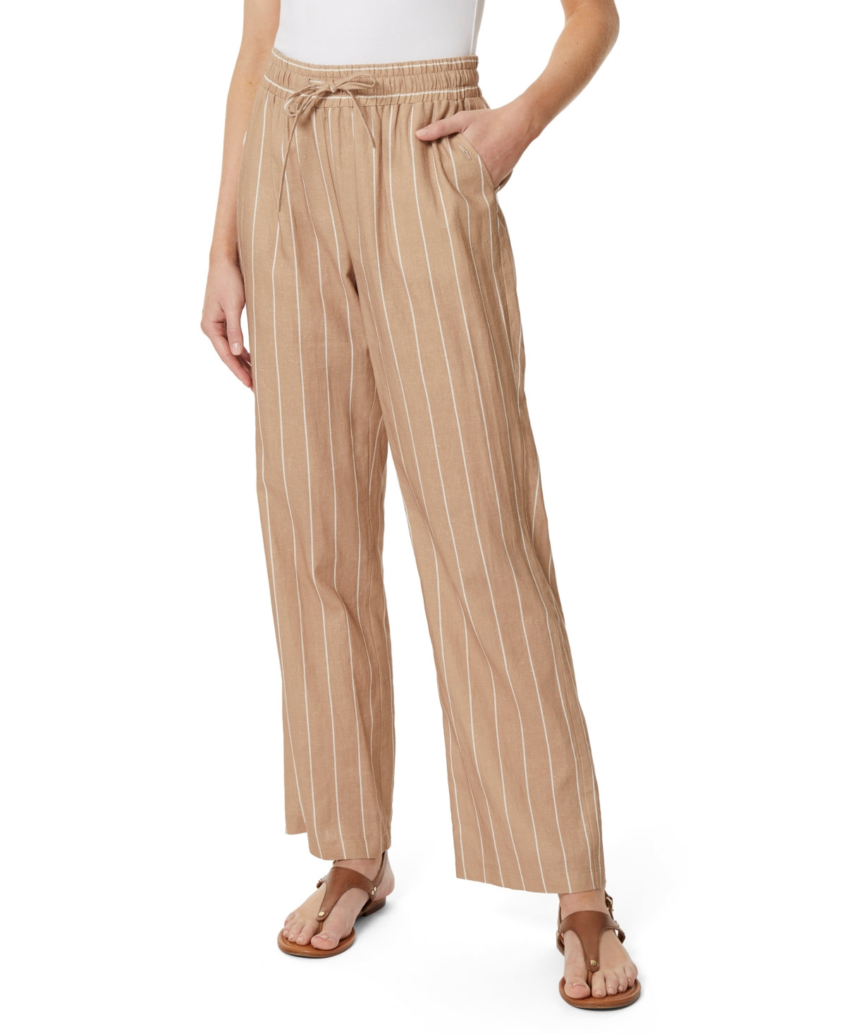 Calça feminina Jones New York com cordão e bolsos laterais, marrom, tamanho pequeno