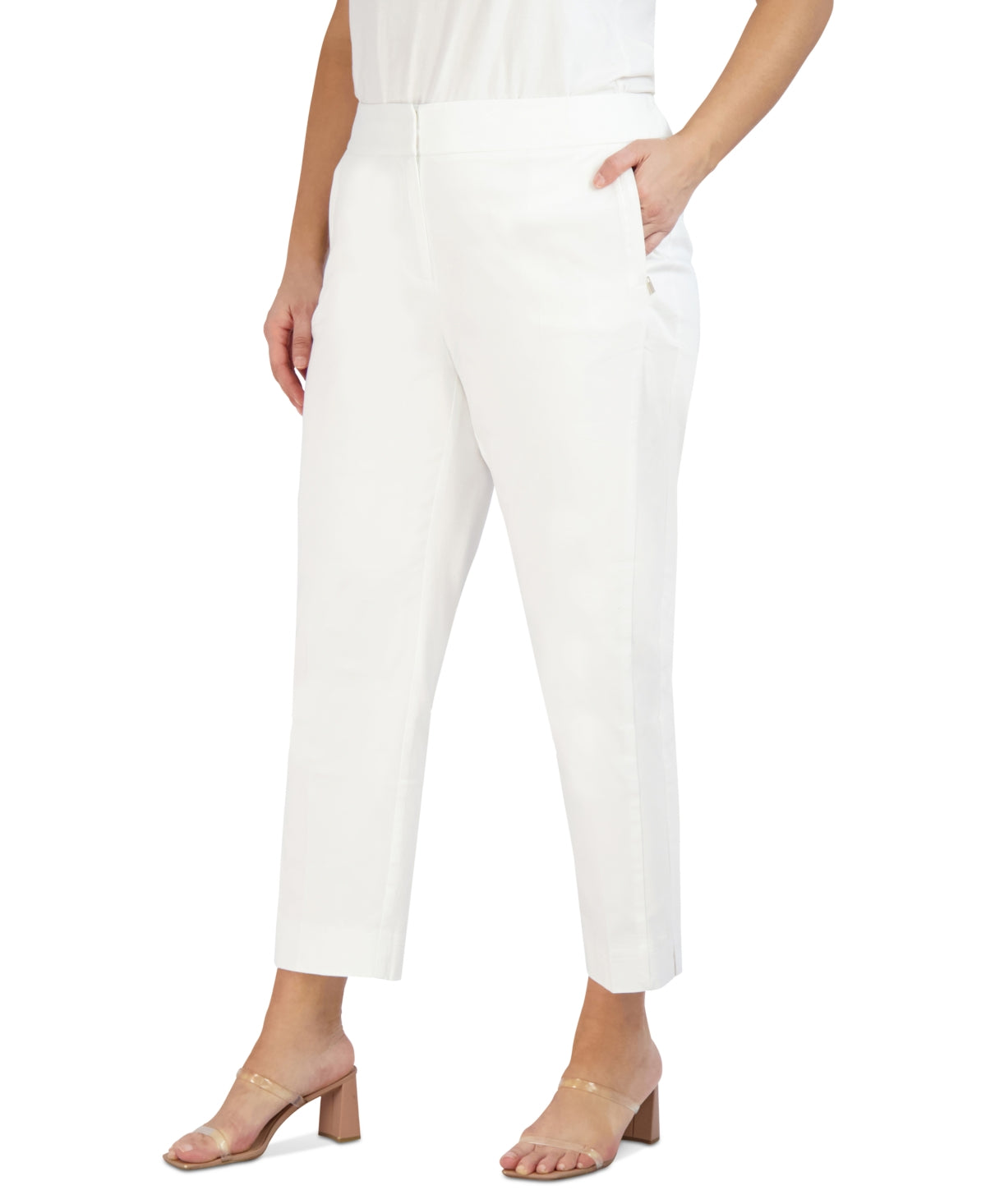 Calça feminina Jones New York Slim Fit de cetim com bolso e zíper no tornozelo, marrom, tamanho 18W
