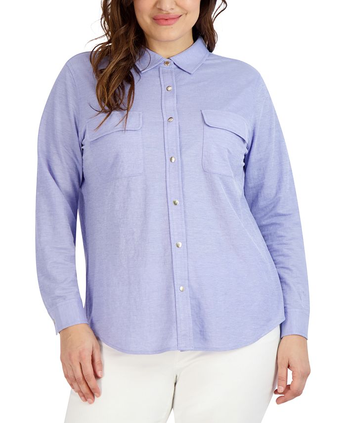 Camisa feminina Jones New York Chambray azul tamanho 3X