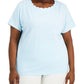 Camiseta feminina Anne Klein Scalloped Azul Tamanho 3X
