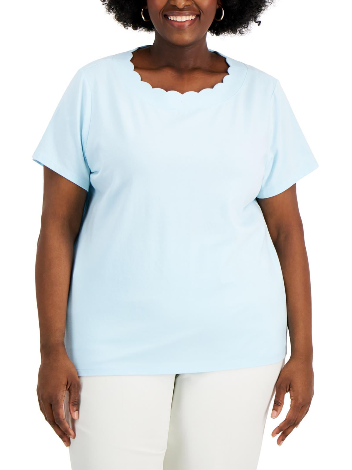 Camiseta feminina Anne Klein Scalloped Azul Tamanho 3X