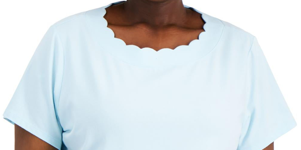 Camiseta feminina Anne Klein Scalloped Azul Tamanho 3X