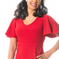 Vestido justo com mangas esvoaçantes Kasper feminino, vermelho, tamanho médio