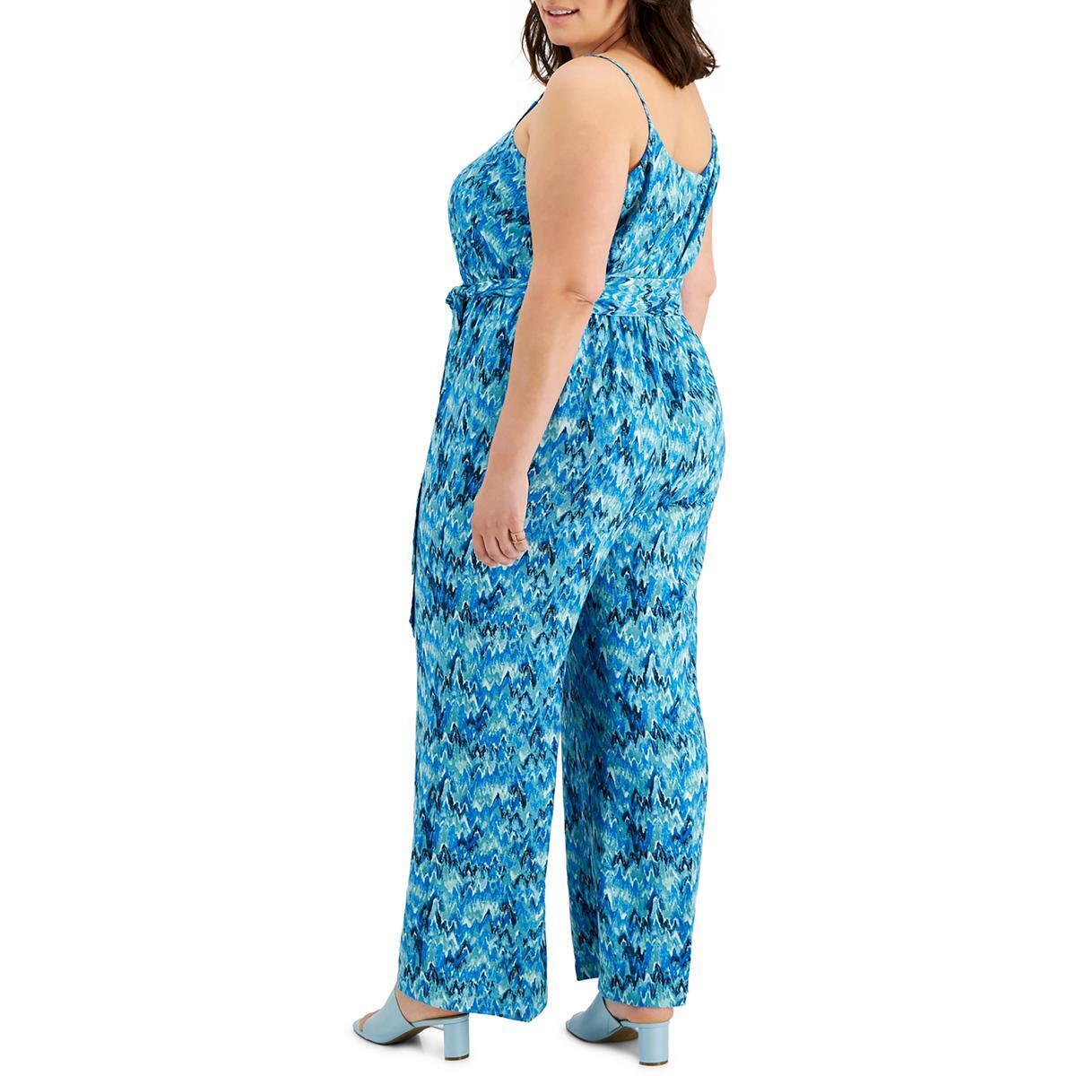 Macacão feminino Bar III Plus com estampa e decote em V, azul, tamanho 1X