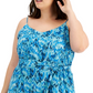 Macacão feminino Bar III Plus com estampa e decote em V, azul, tamanho 3X