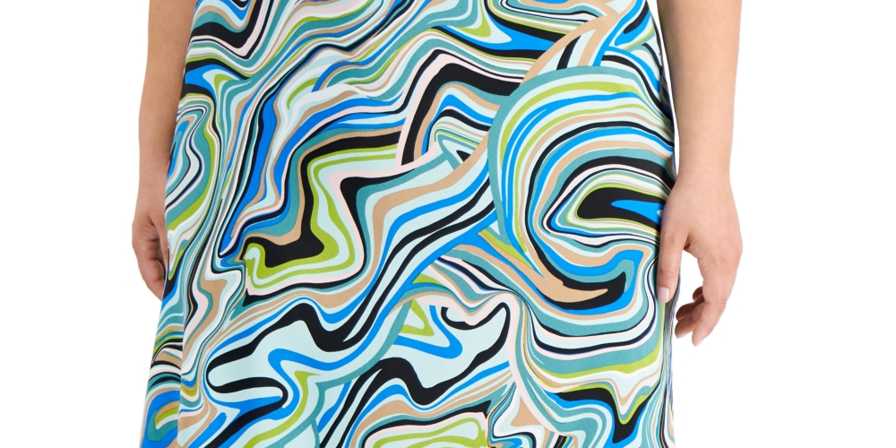 Saia midi com estampa de redemoinho Bar III feminina, azul, tamanho 14W