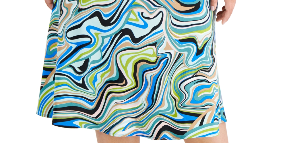 Saia midi com estampa de redemoinho Bar III feminina, azul, tamanho 14W