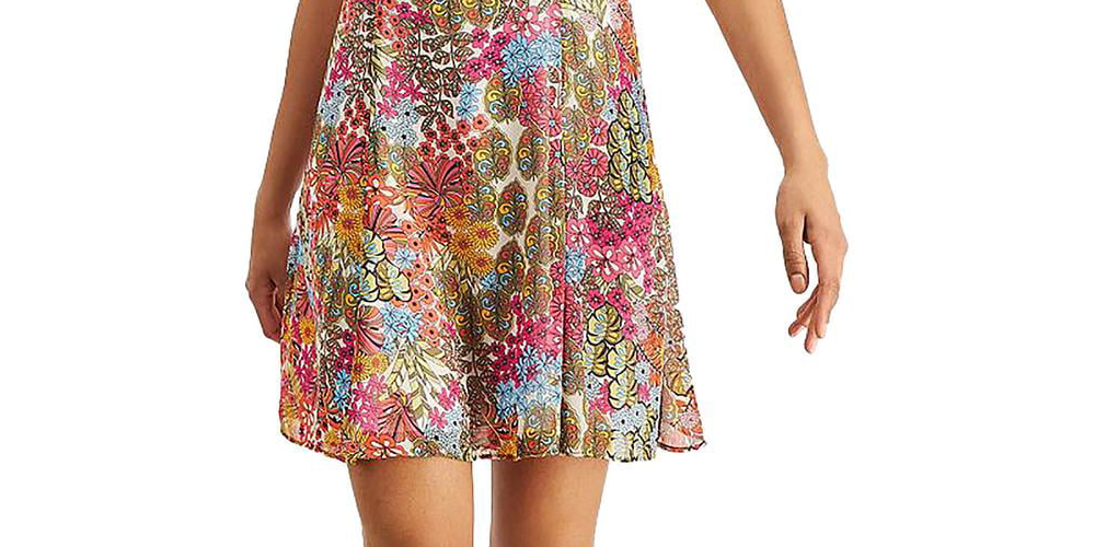 Vestido curto floral feminino Bar III, amarelo, tamanho pequeno