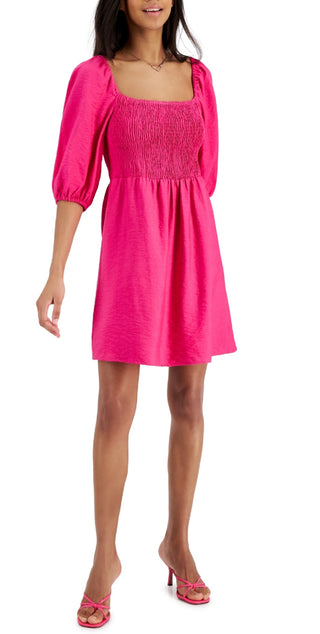 Vestido smocked com manga bufante Bar III feminino rosa tamanho médio