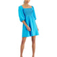 Vestido smocked com manga bufante Bar III feminino, azul, tamanho pequeno