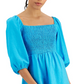 Vestido smocked com manga bufante Bar III feminino, azul, tamanho pequeno