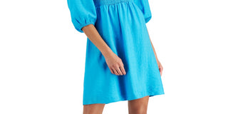 Vestido smocked com manga bufante Bar III feminino, azul, tamanho pequeno