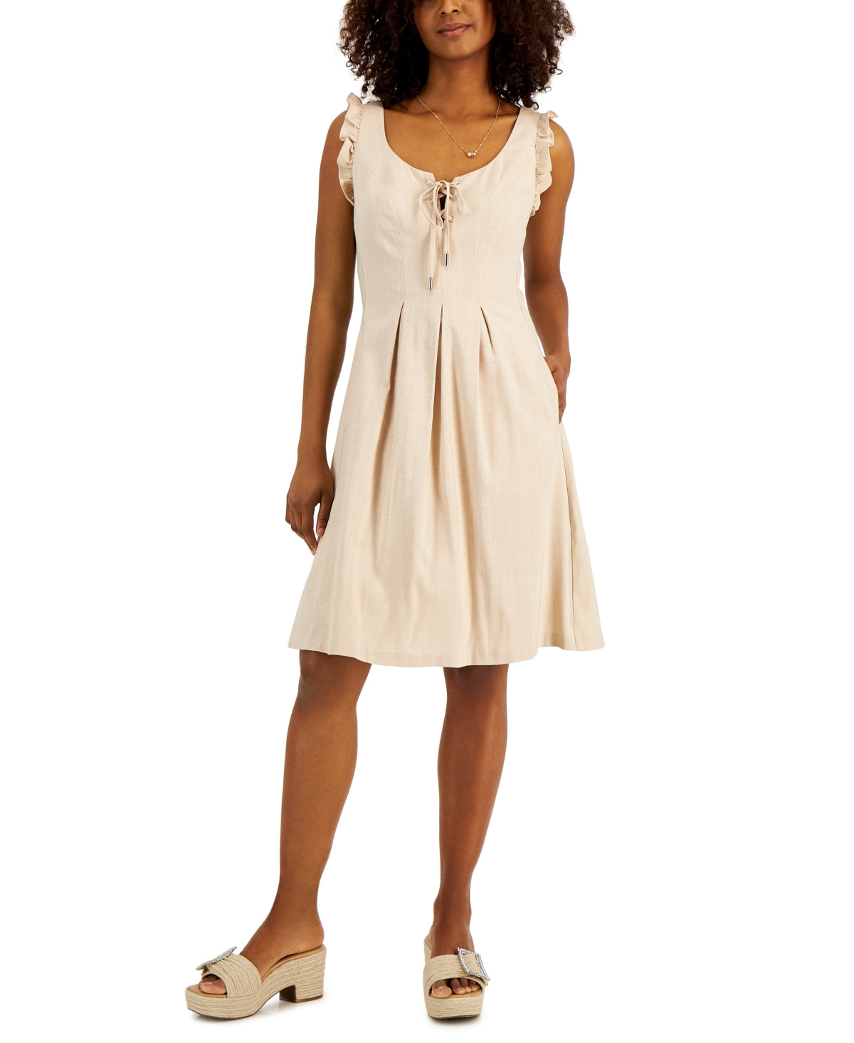 Vestido feminino com pregas acima do joelho, estilo caimento e flare, marrom, tamanho 16, da INC International Concepts