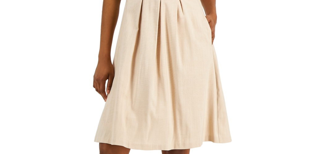 Vestido feminino com pregas acima do joelho, estilo caimento e flare, marrom, tamanho 16, da INC International Concepts