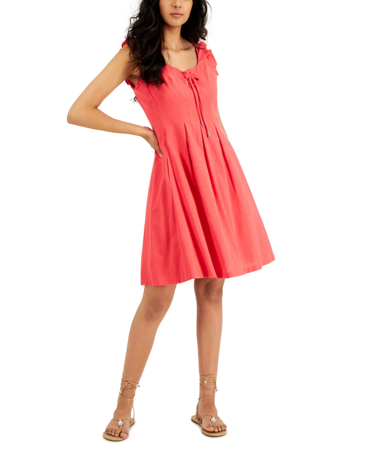 Vestido feminino INC International Concept com detalhe de gravata e ajuste evasê, vermelho, tamanho 10