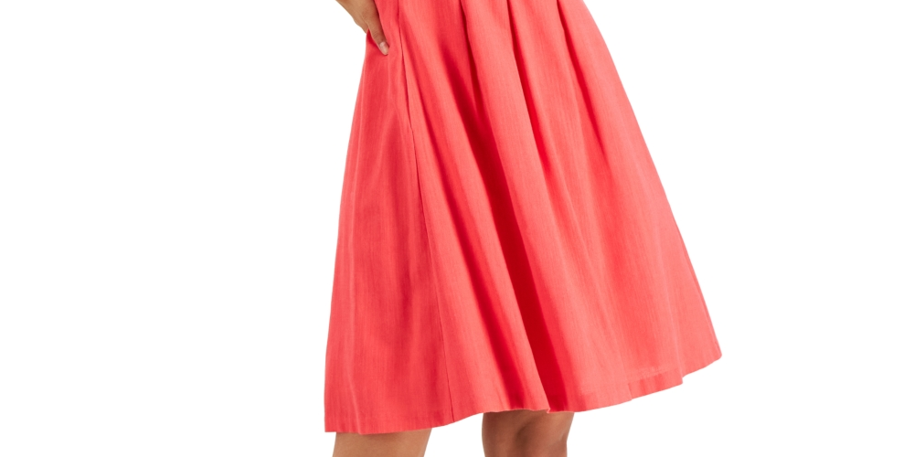 Vestido feminino INC International Concept com detalhe de gravata e ajuste evasê, vermelho, tamanho 10