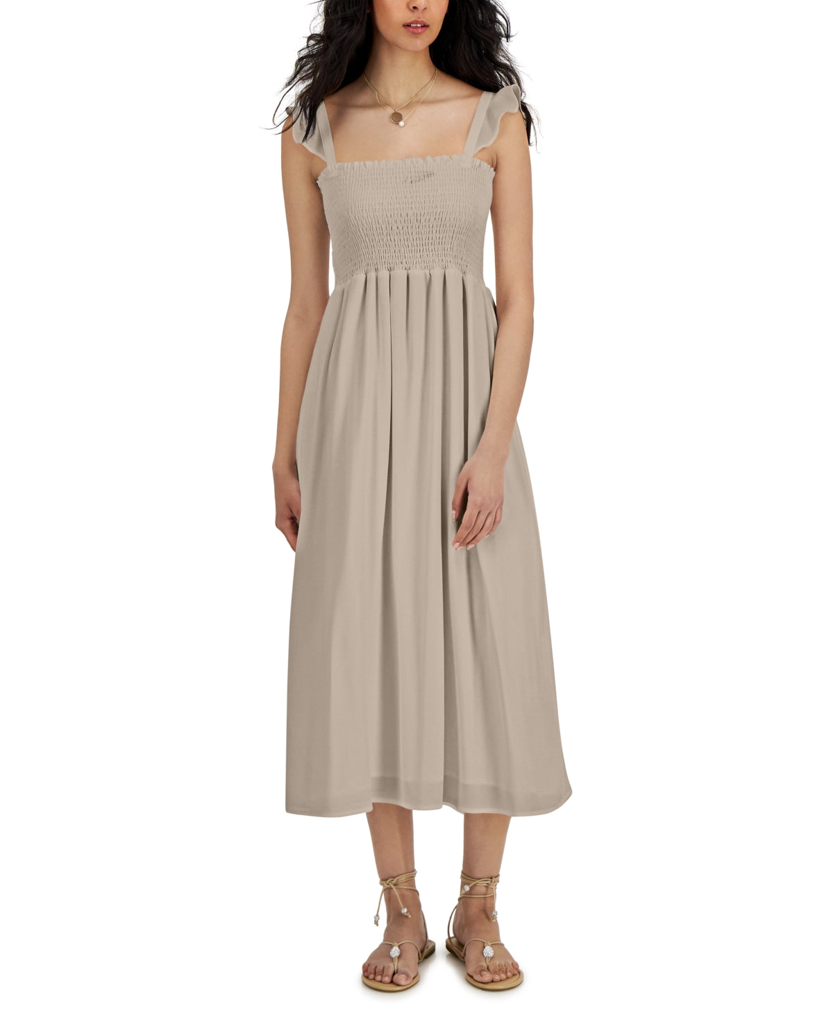 Vestido feminino com babados e franzidos INC International Concepts, marrom, tamanho 10