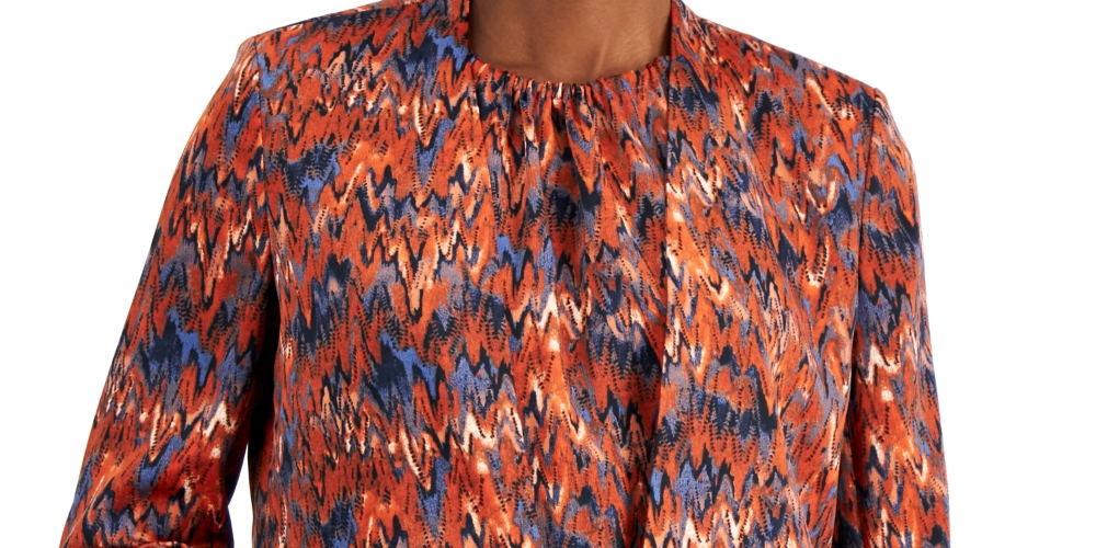 Blazer feminino Bar III com estampa Ikat e manga franzida, azul, tamanho XX-S