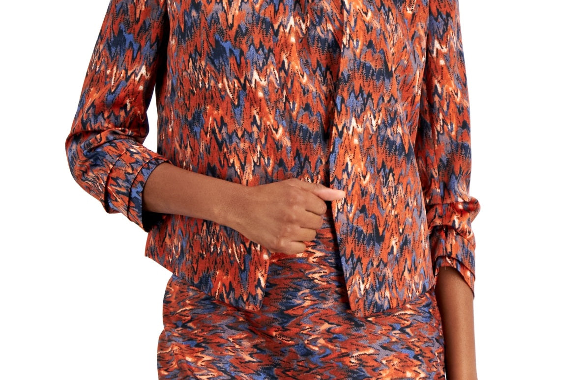 Blazer feminino Bar III com estampa Ikat e manga franzida, azul, tamanho XX-S