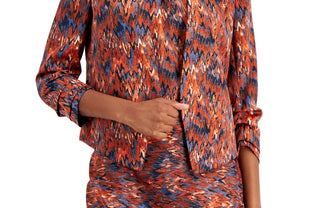 Blazer feminino Bar III com estampa Ikat e manga franzida, azul, tamanho XX-S