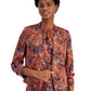 Blazer feminino Bar III com estampa Ikat e manga franzida, azul, tamanho pequeno