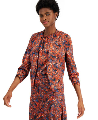 Blazer feminino Bar III com estampa Ikat e manga franzida, azul, tamanho pequeno