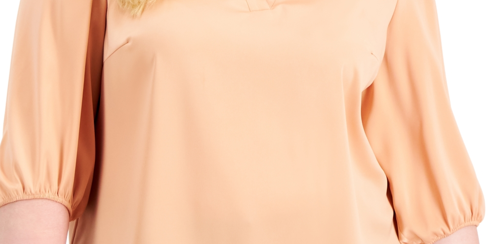 Blusa feminina Anne Klein Plus com decote dividido, marrom, tamanho 3X